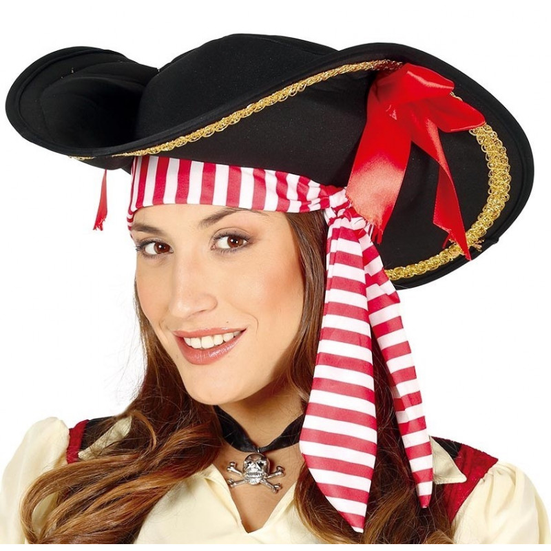 Comprar Sombrero Pirata chica rojo y negro pluma Sombreros y comple