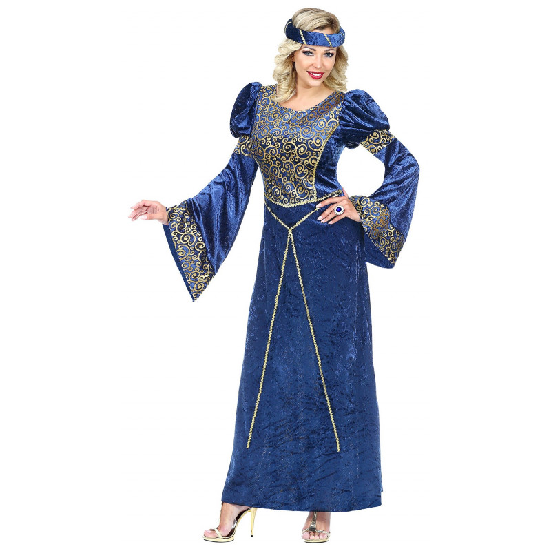 Disfraz de reina medieval azul para mujer. Entrega 24h