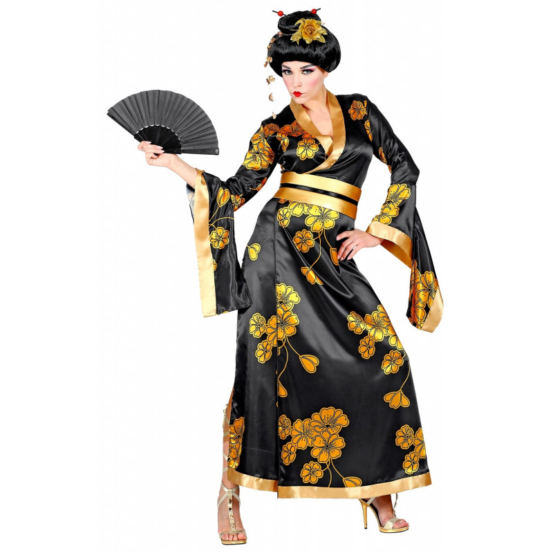 Disfraz de Geisha Negro Decorado para Niña