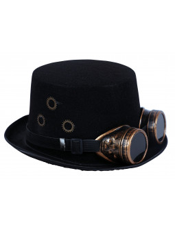 Sombrero Steampunk Negro con Engranajes y Cadena