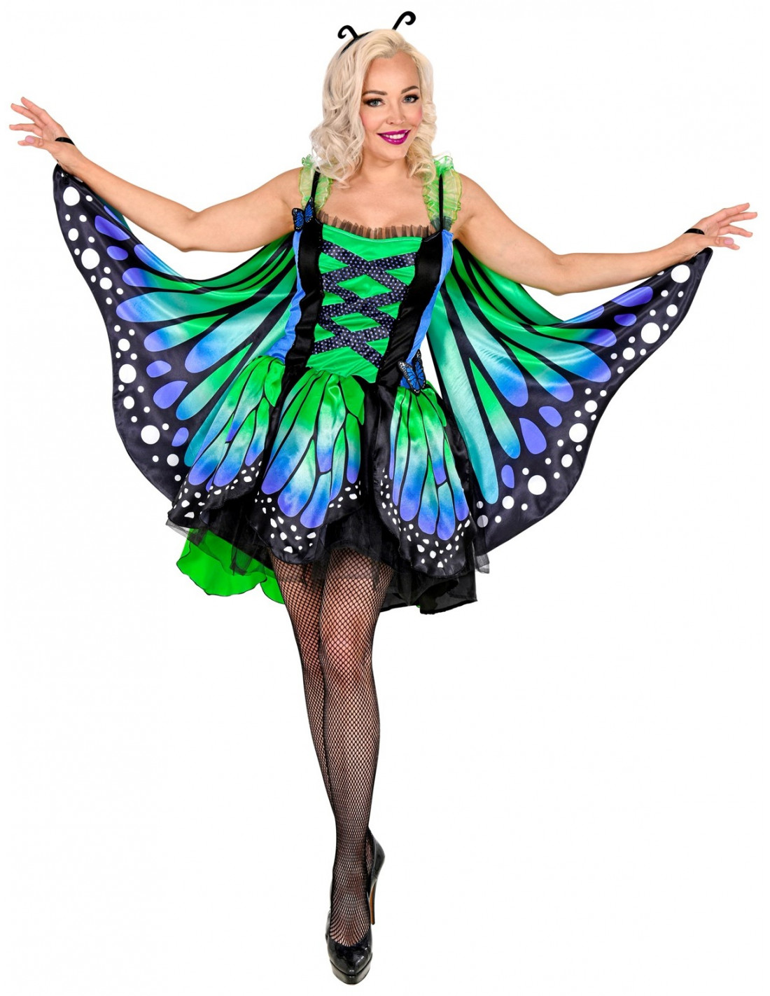 Disfraz de Mariposa con Alas Verde y Azul para Mujer