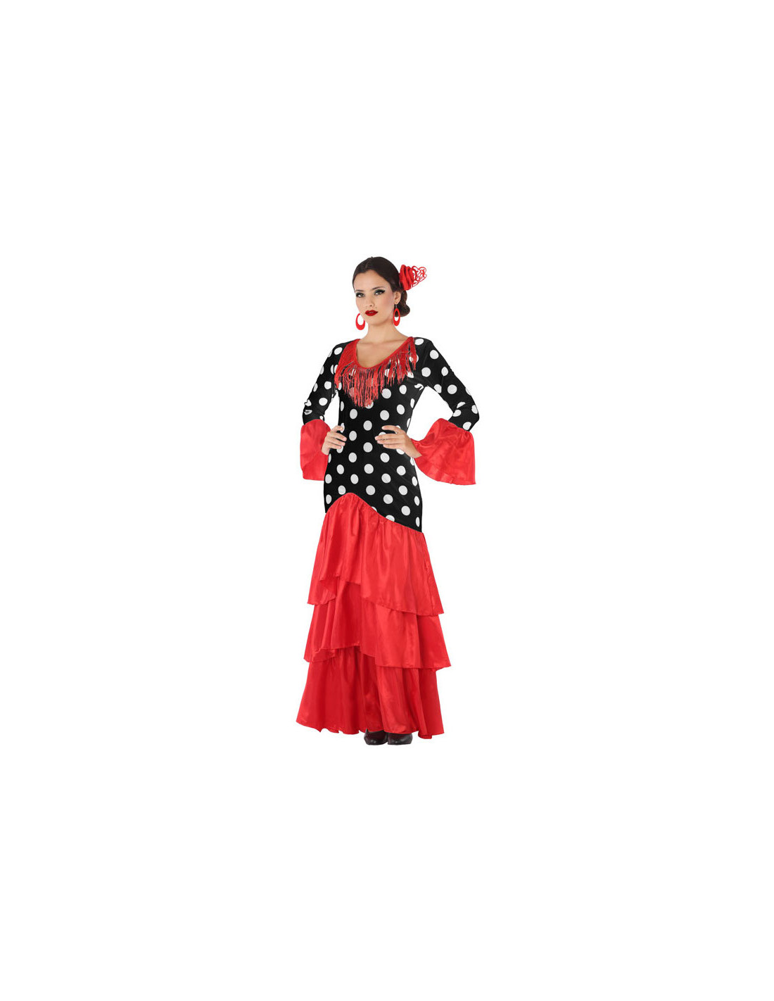 Disfraz Falda Sevillana con Topos Negros para Mujer