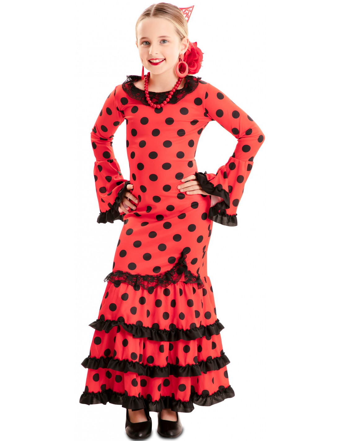 Disfraz de Flamenca Rojo con Lunares Negros para Niña