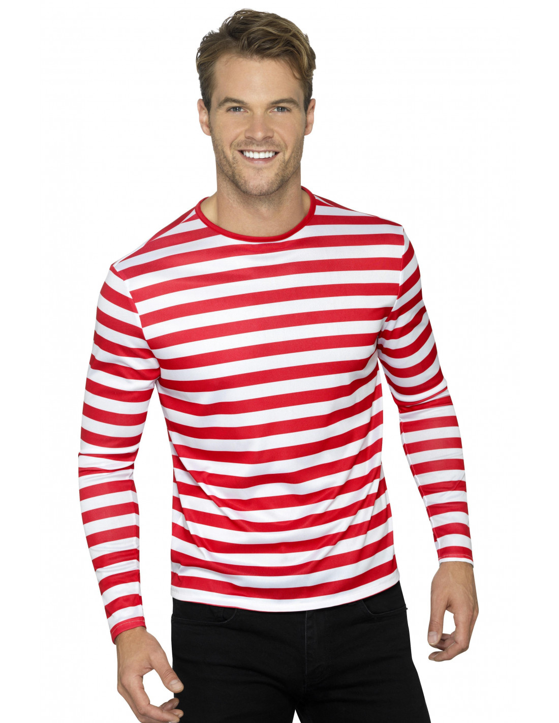 Camiseta de punto con rayas - Rojo/Rayas blancas - MUJER