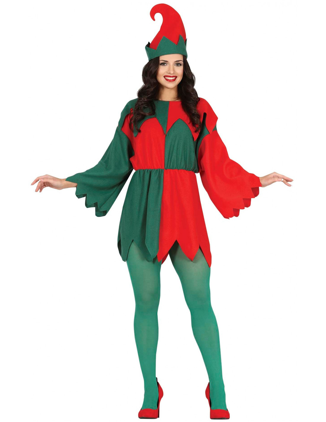 Disfraz de Elfa Navideña Rojo y Verde para Mujer