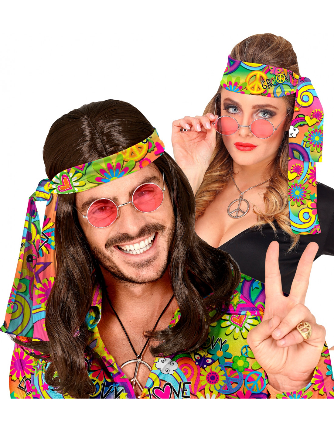 Gafas hippie años 70 paz y amor Widmann