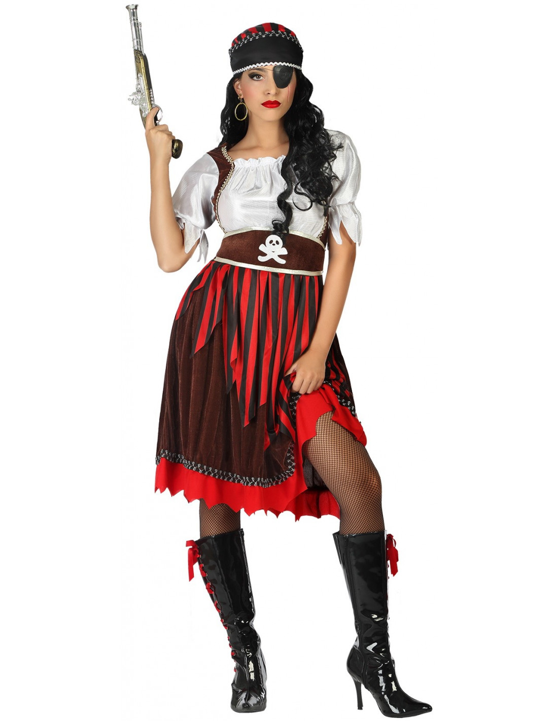 disfraz mujer pirata. pañuelo rojo. camisa blanca de mangas