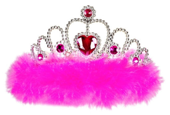 Tiara plata con marabú fucsia