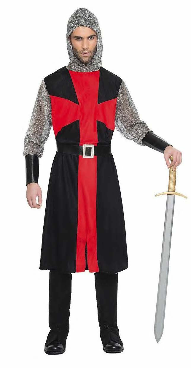 Disfraz de Cruzado Medieval Negro y Rojo para Hombre