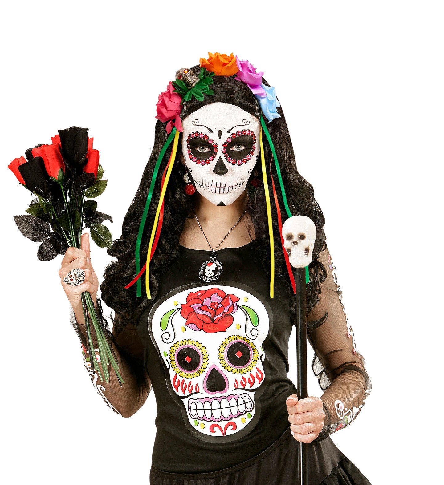 Diadema de Catrina con Rosas y Calavera