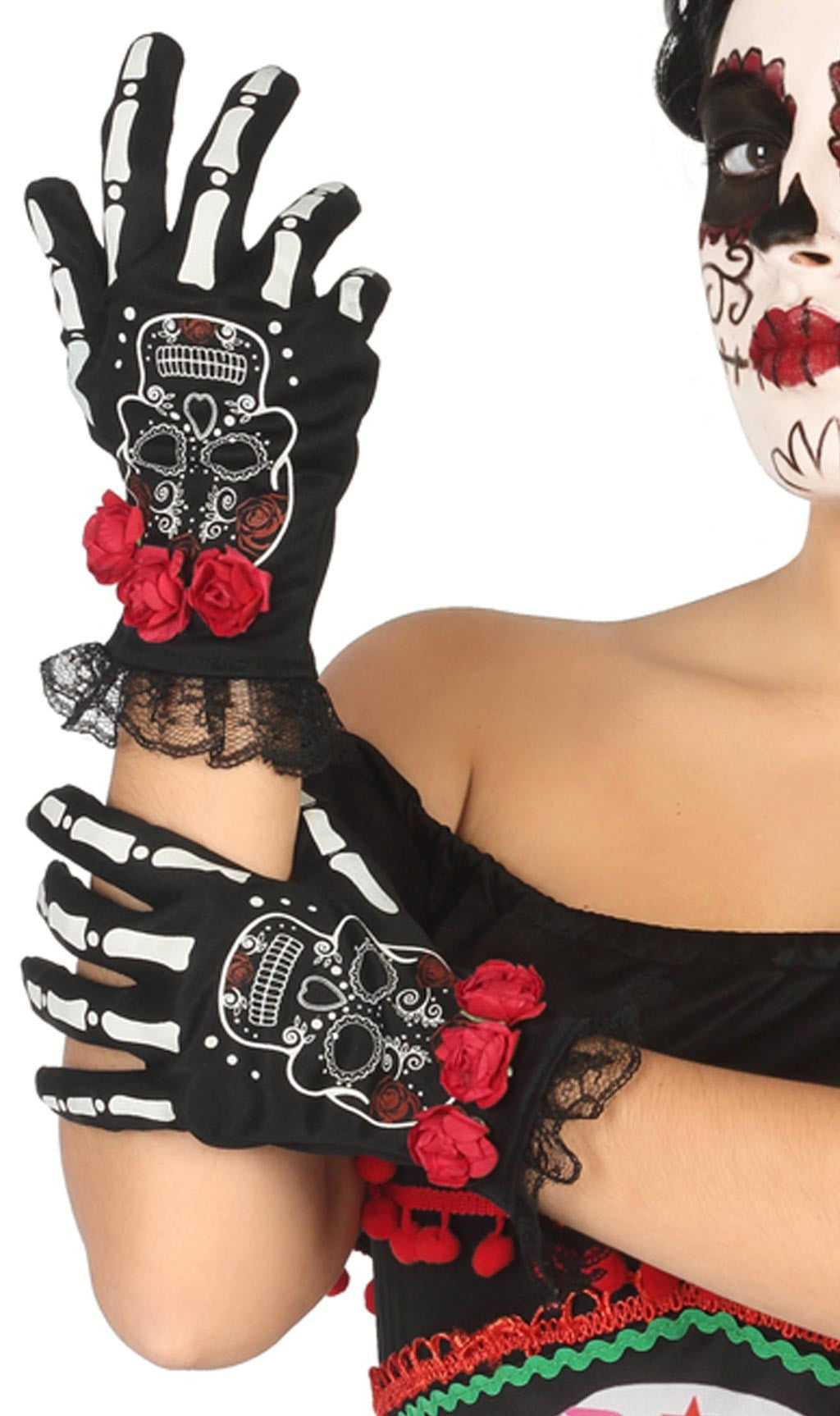 Guantes de Catrina Esqueleto con Rosas