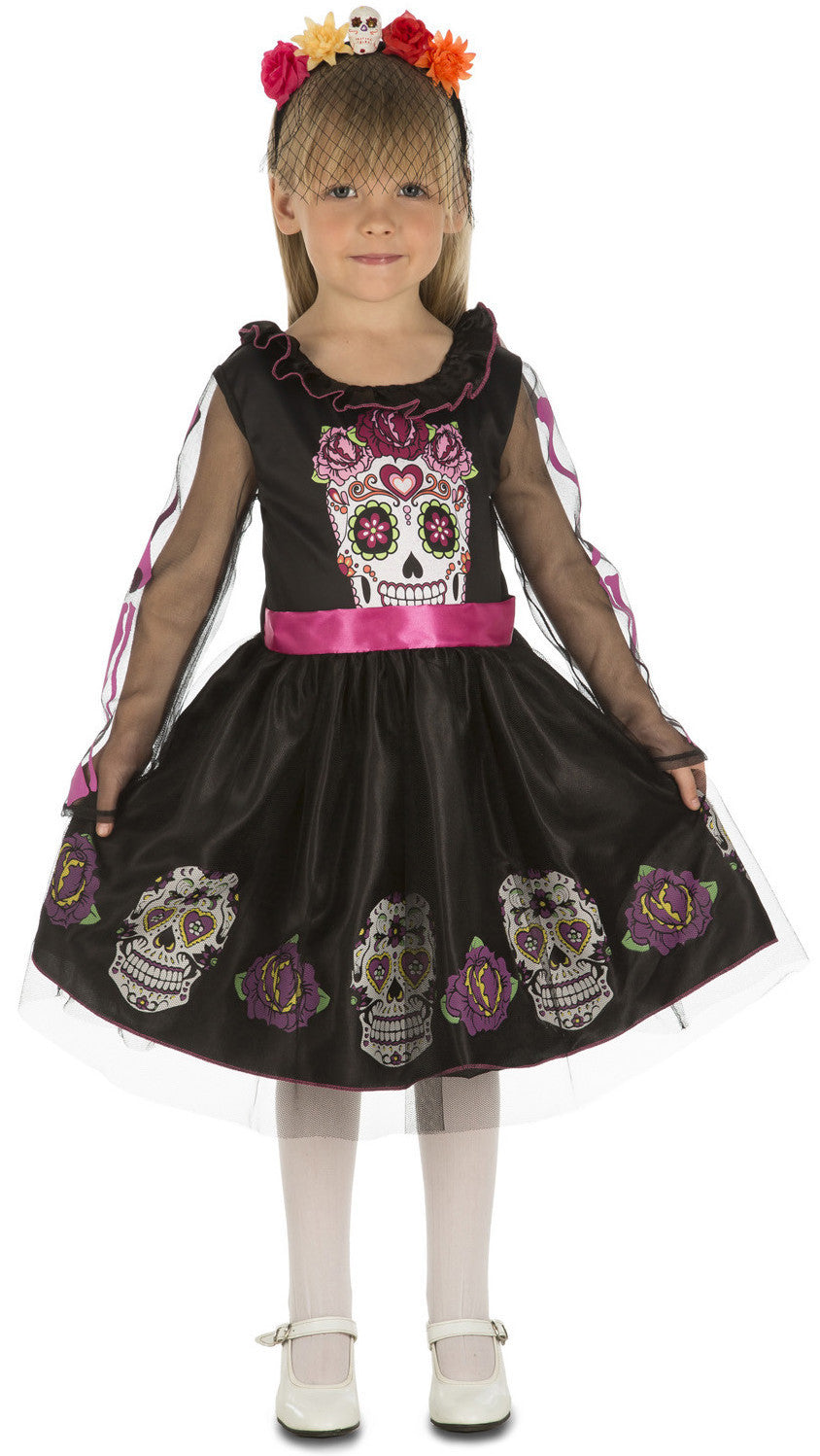 Disfraz de Catrina Negro y Rosa para Niña