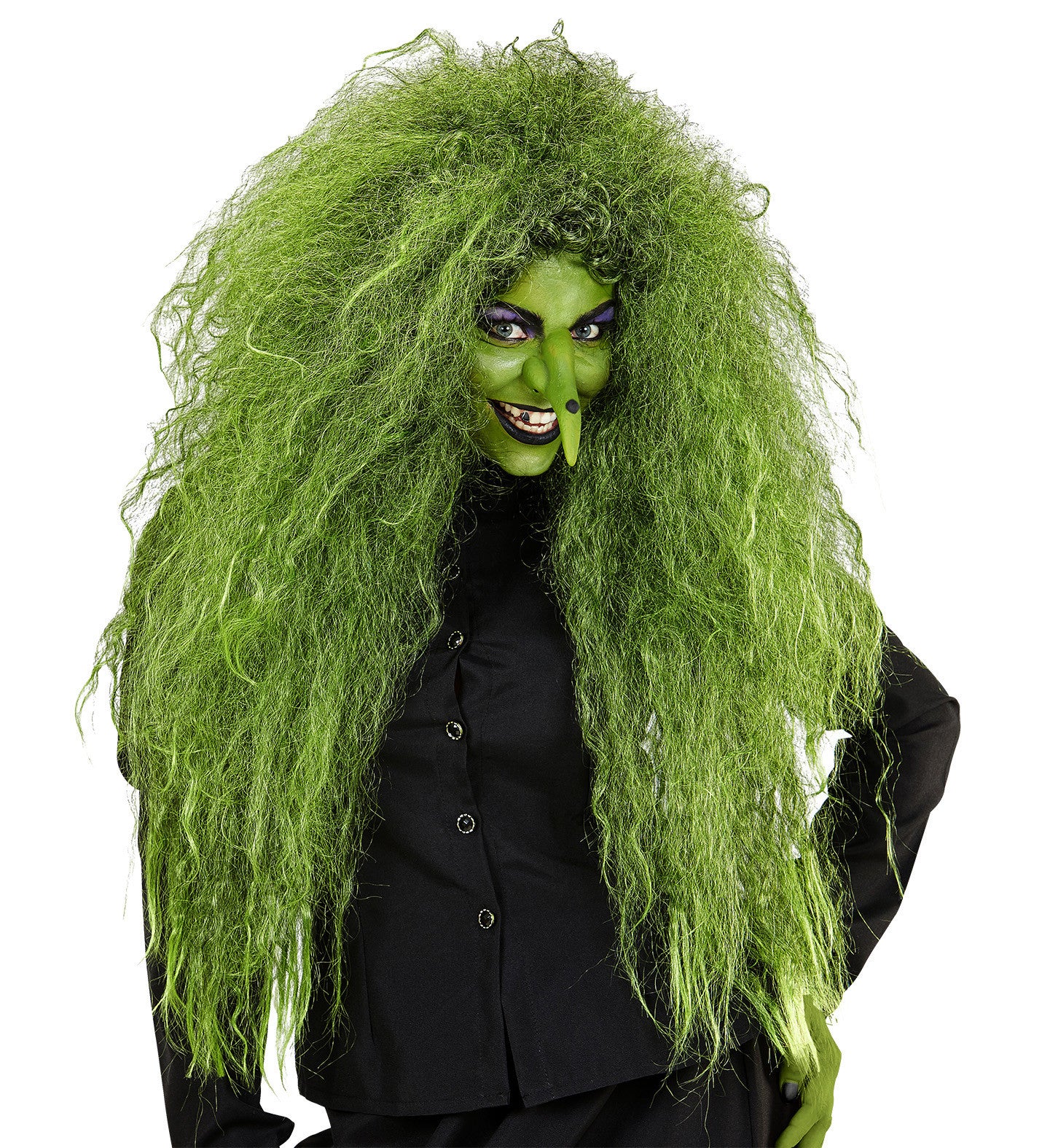 Peluca de Bruja Verde Afro Larga