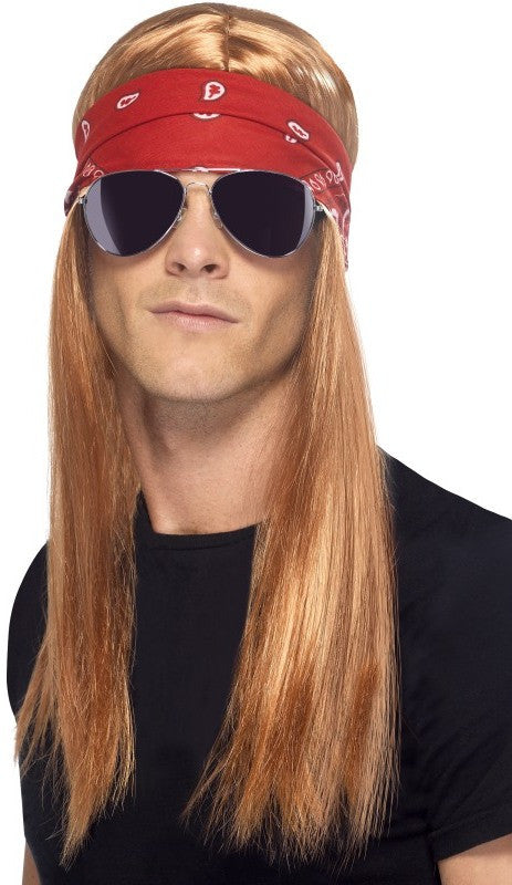 Peluca Castaña de Axel Rose con Bandana y Gafas