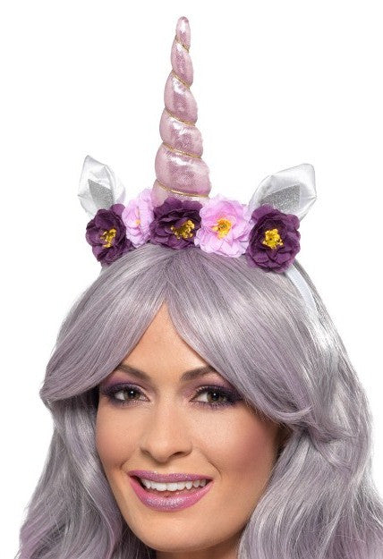 Diadema con Cuerno de Unicornio y Flores