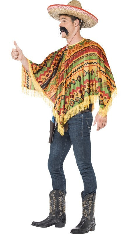 Poncho Mexicano con Bigote para Adulto