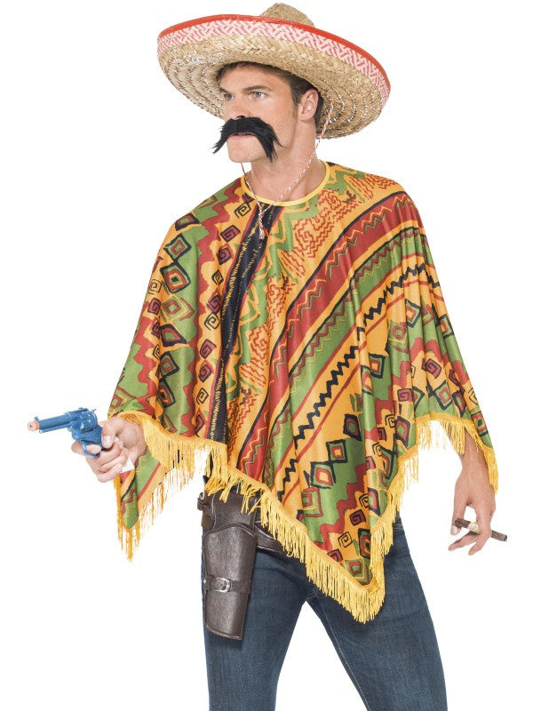 Poncho Mexicano con Bigote para Adulto