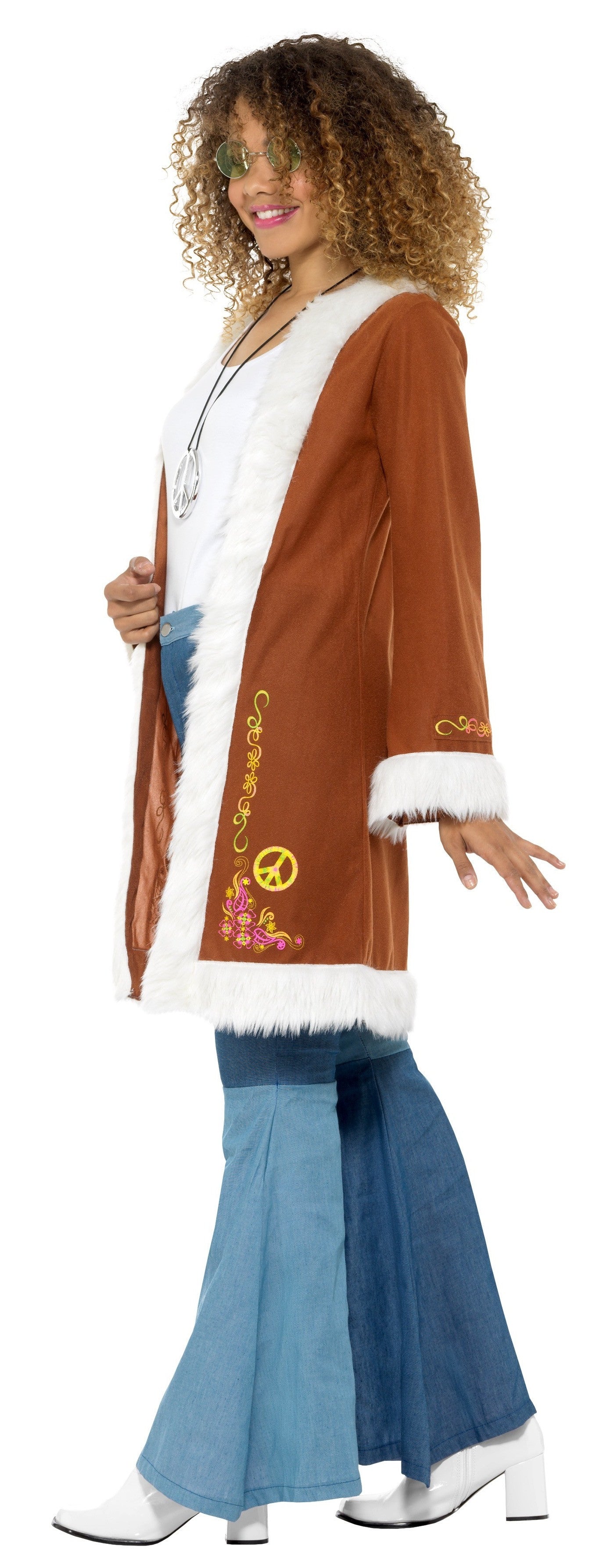 Chaqueta Hippie Marrón Decorada para Adulto