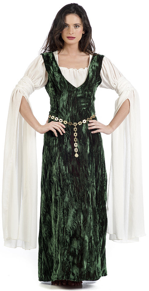 Disfraz de Dama Medieval Verde con Mangas Largas para Mujer