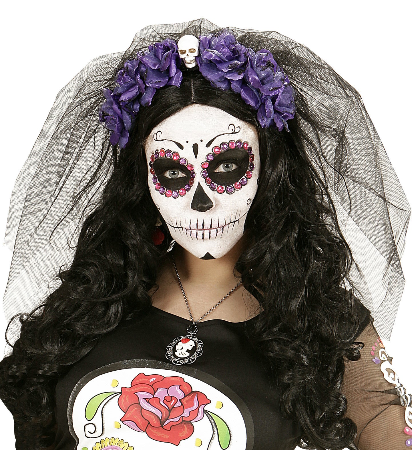 Diadema de Catrina con Rosas Moradas