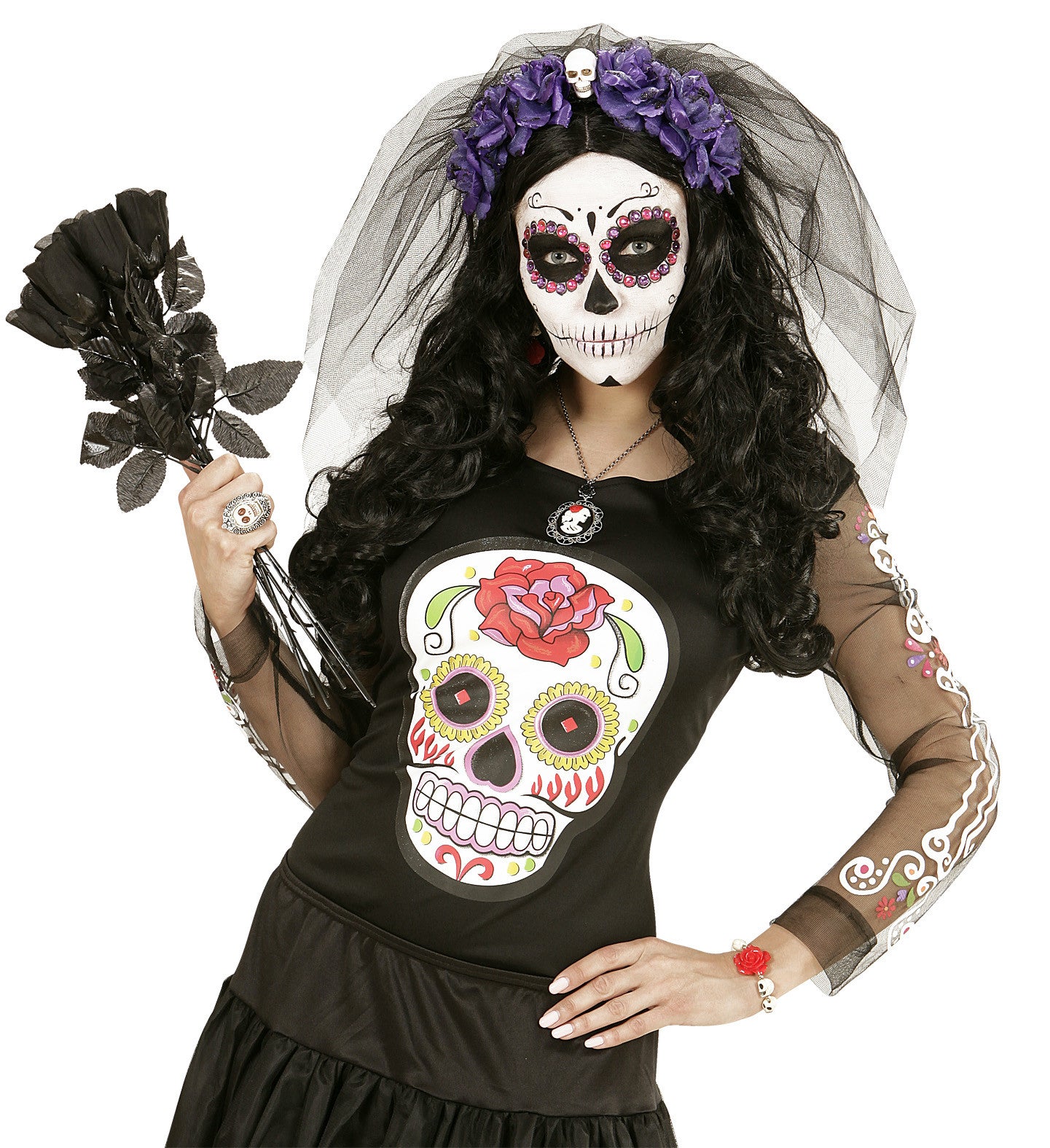 Diadema de Catrina con Rosas Moradas