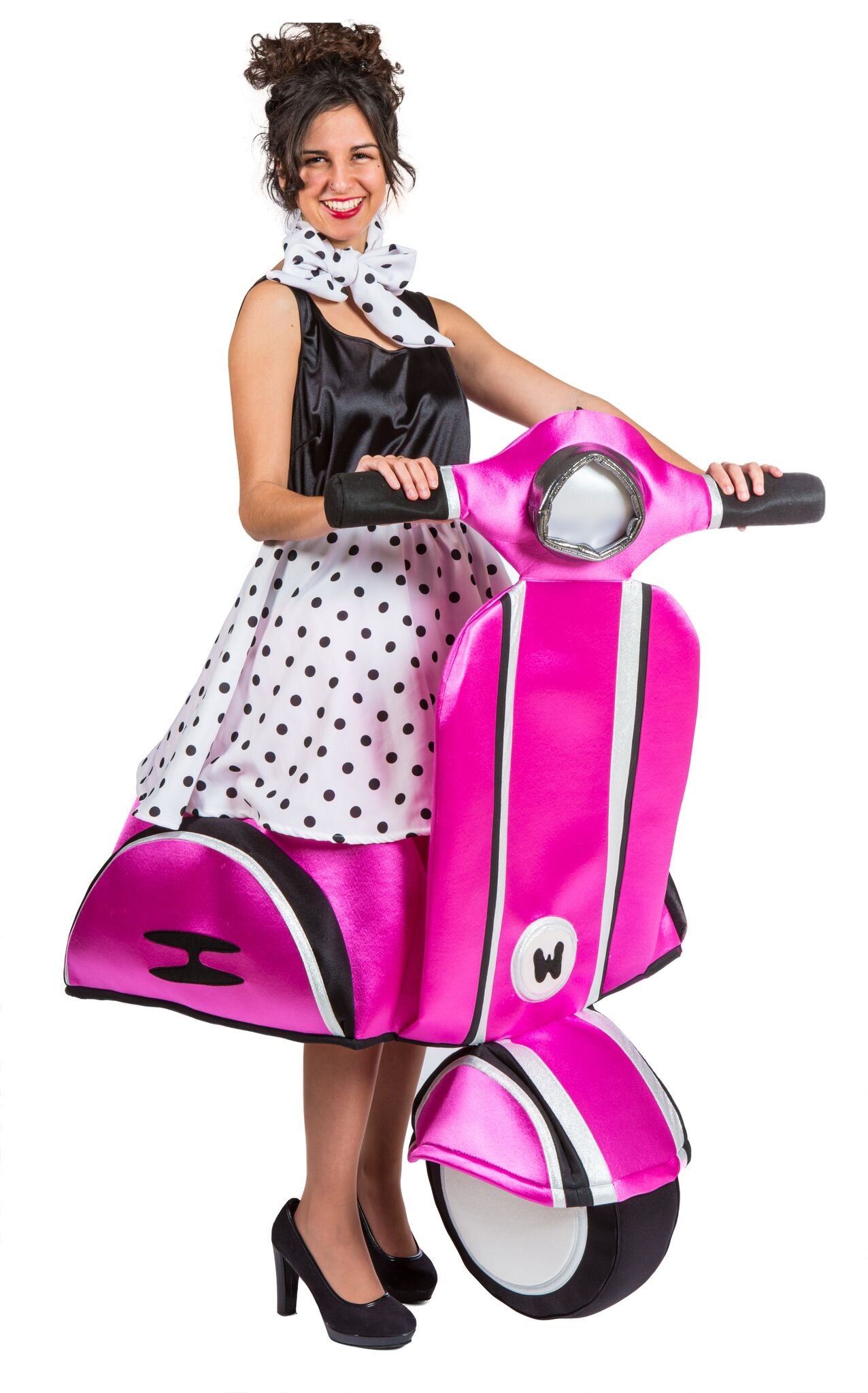 Disfraz de Chica Años 50 en Vespa Rosa para Mujer