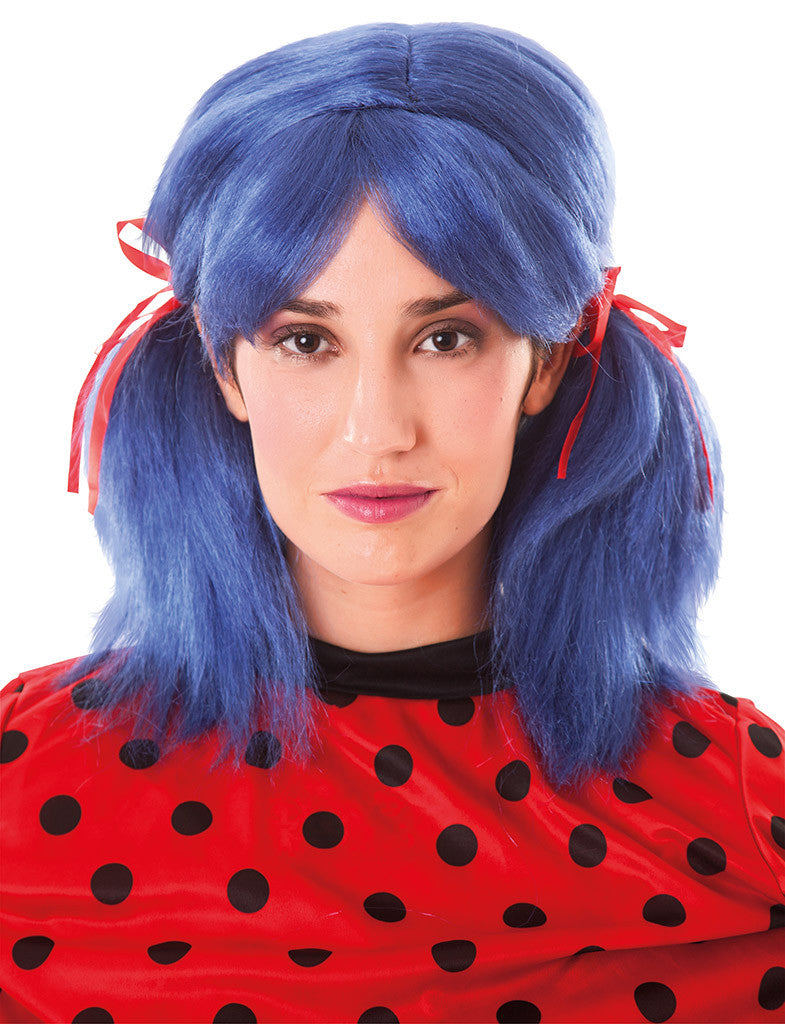 Peluca de Ladybug Azul con Coletas para Adulto