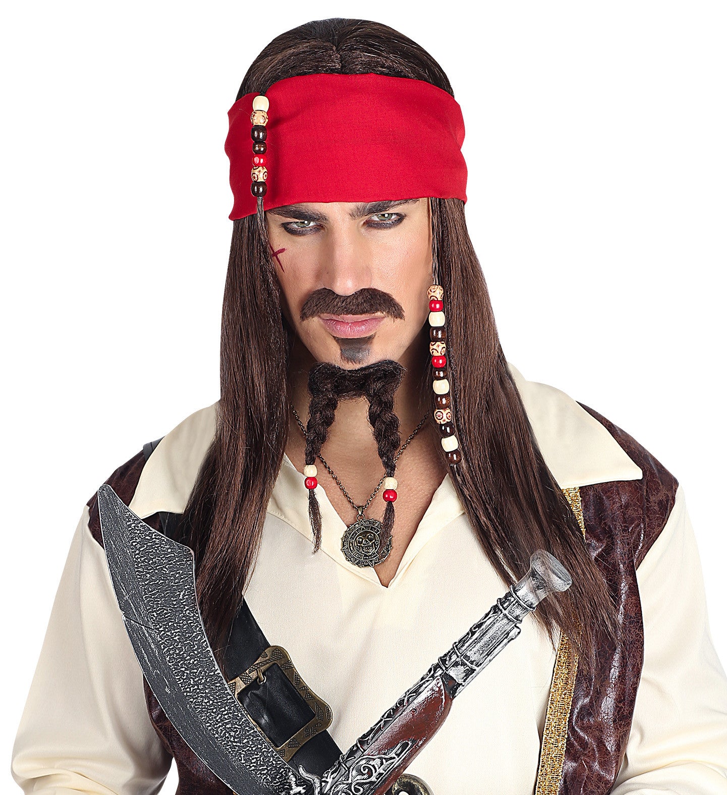 Peluca de Pirata Jack Sparrow con Perilla y Bigote