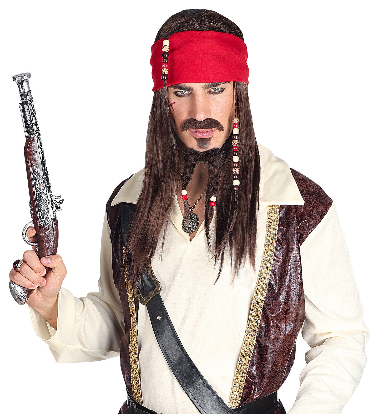 Peluca de Pirata Jack Sparrow con Perilla y Bigote