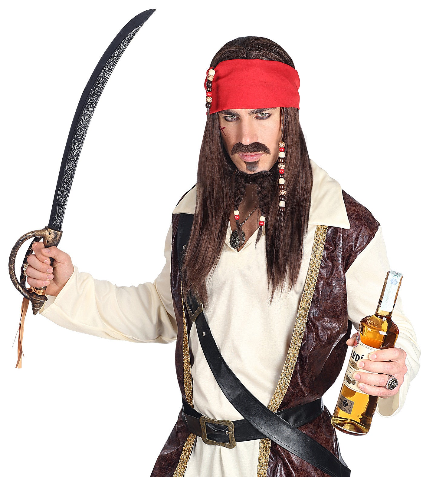 Peluca de Pirata Jack Sparrow con Perilla y Bigote