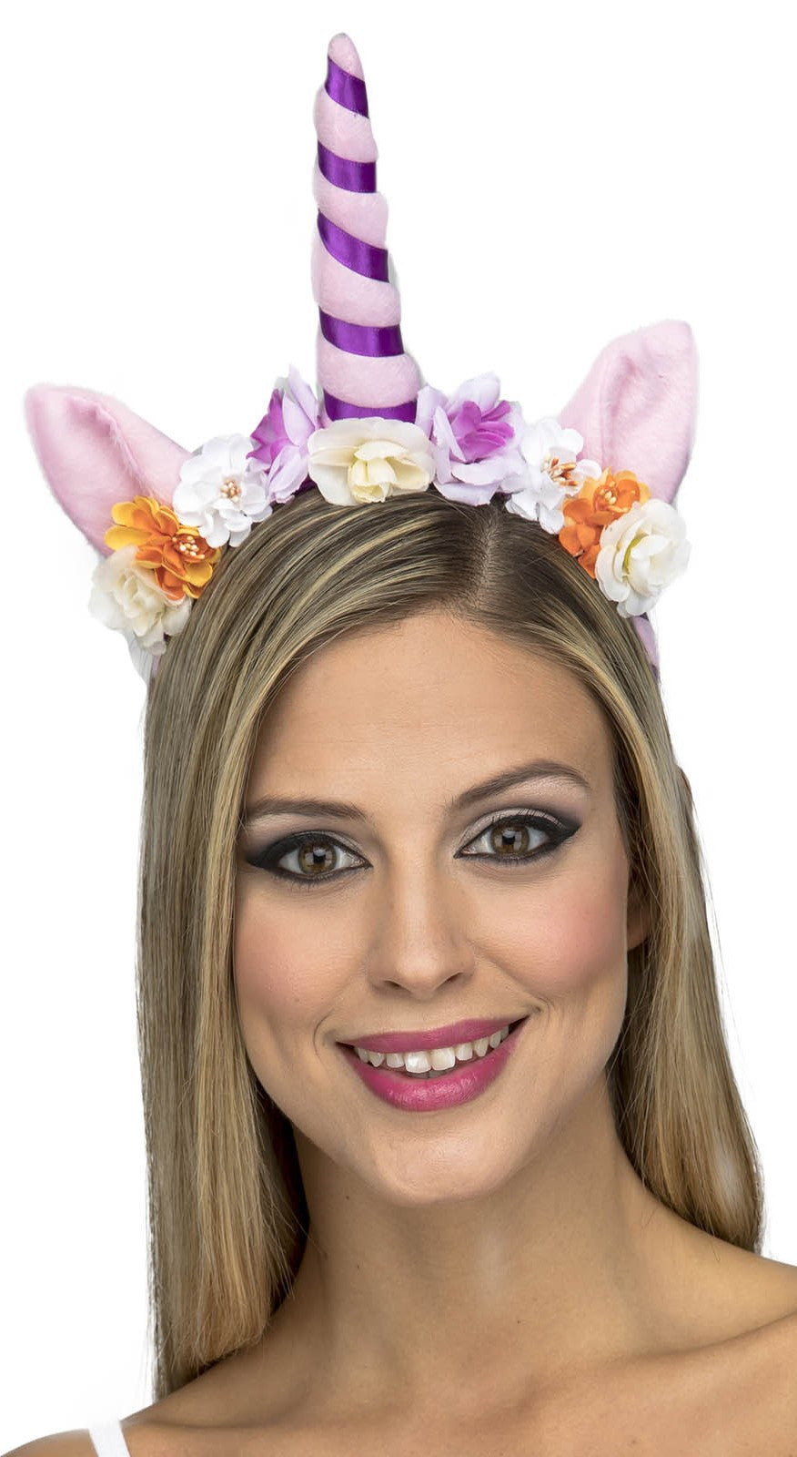 Diadema de Unicornio Rosa con Flores