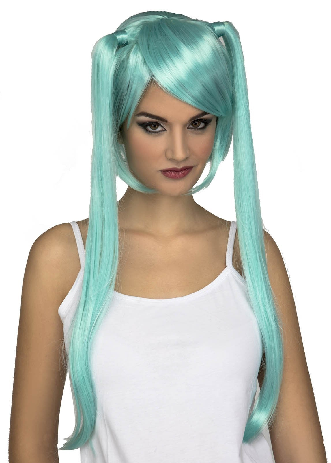 Peluca Hatsune Miku Azul Aguamarina con Coletas Largas