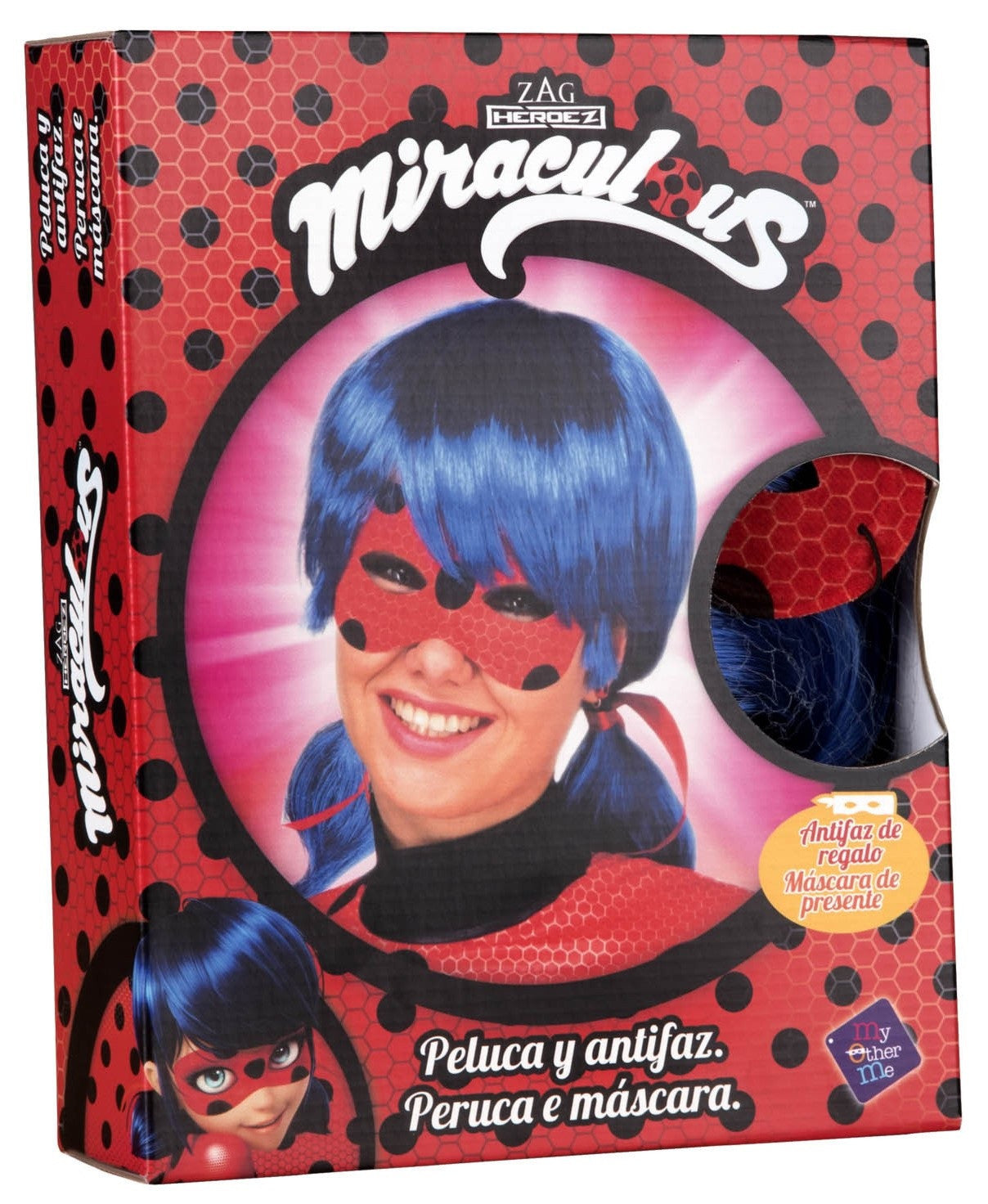 Peluca de LadyBug con Antifaz para Mujer