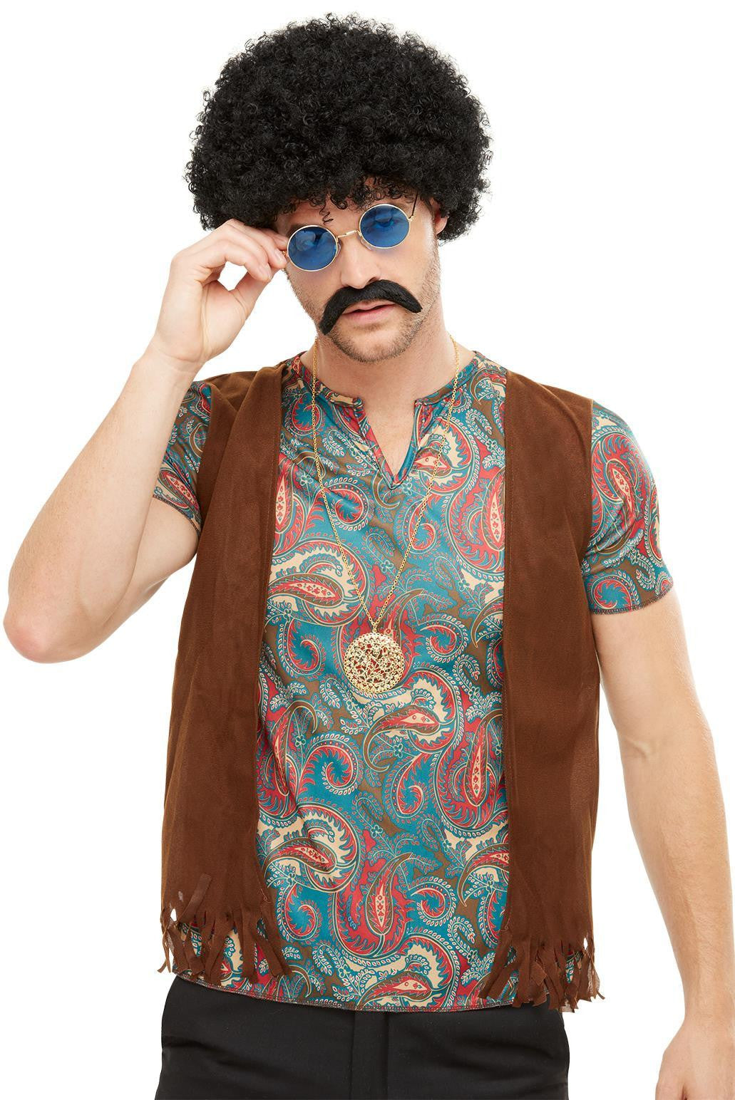 Kit de Hippie con Peluca, Bigote, Gafas y Colgante