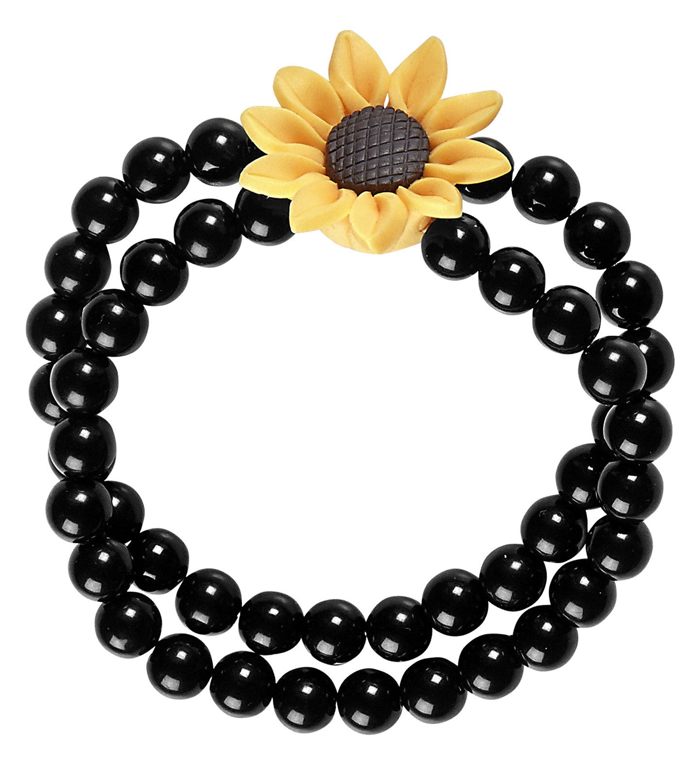 Pulsera Hippie de Perlas Negras y Girasol