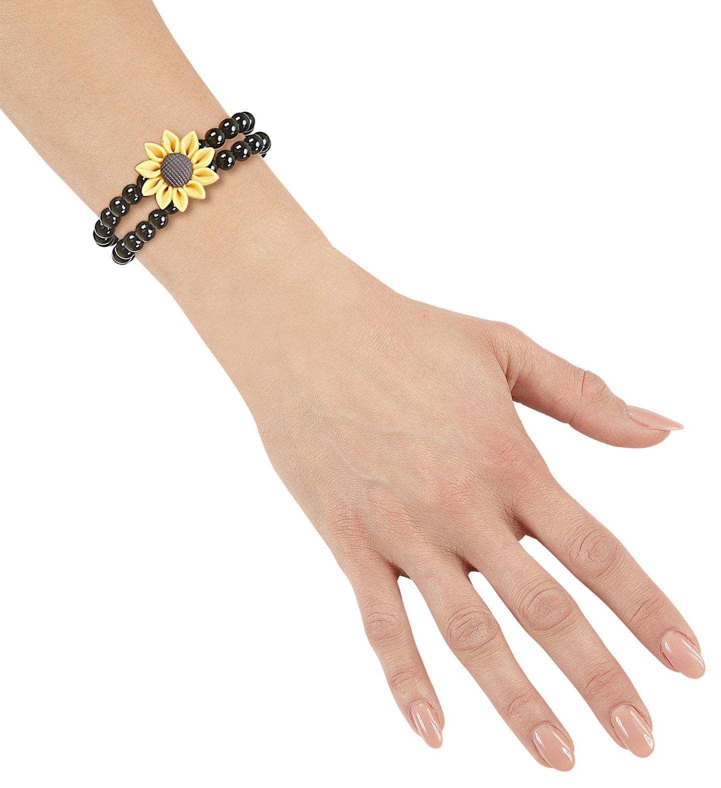 Pulsera Hippie de Perlas Negras y Girasol