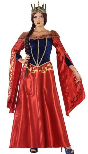 Disfraz de Reina Medieval Roja y Azul para Mujer