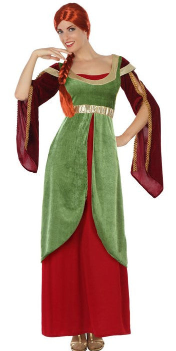 Disfraz de Dama Medieval Verde y Rojo para Mujer