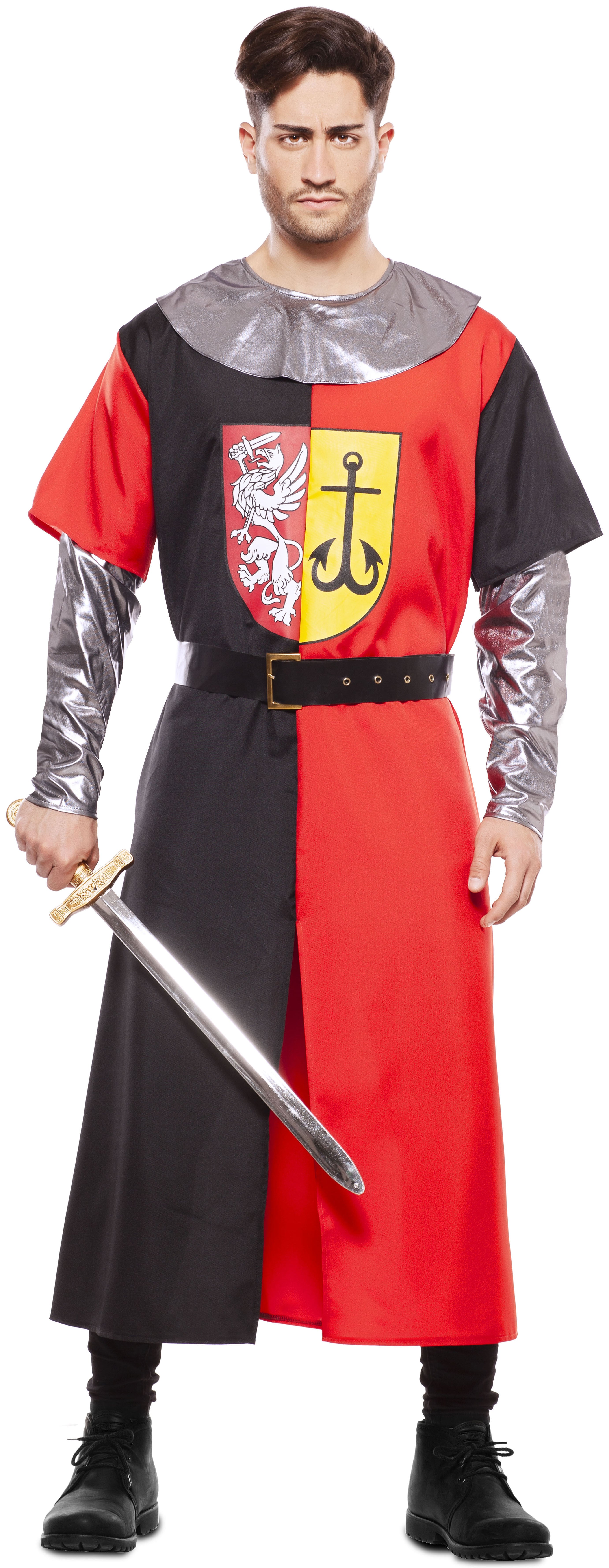 Disfraz de Cruzado Medieval Rojo y Negro para Hombre