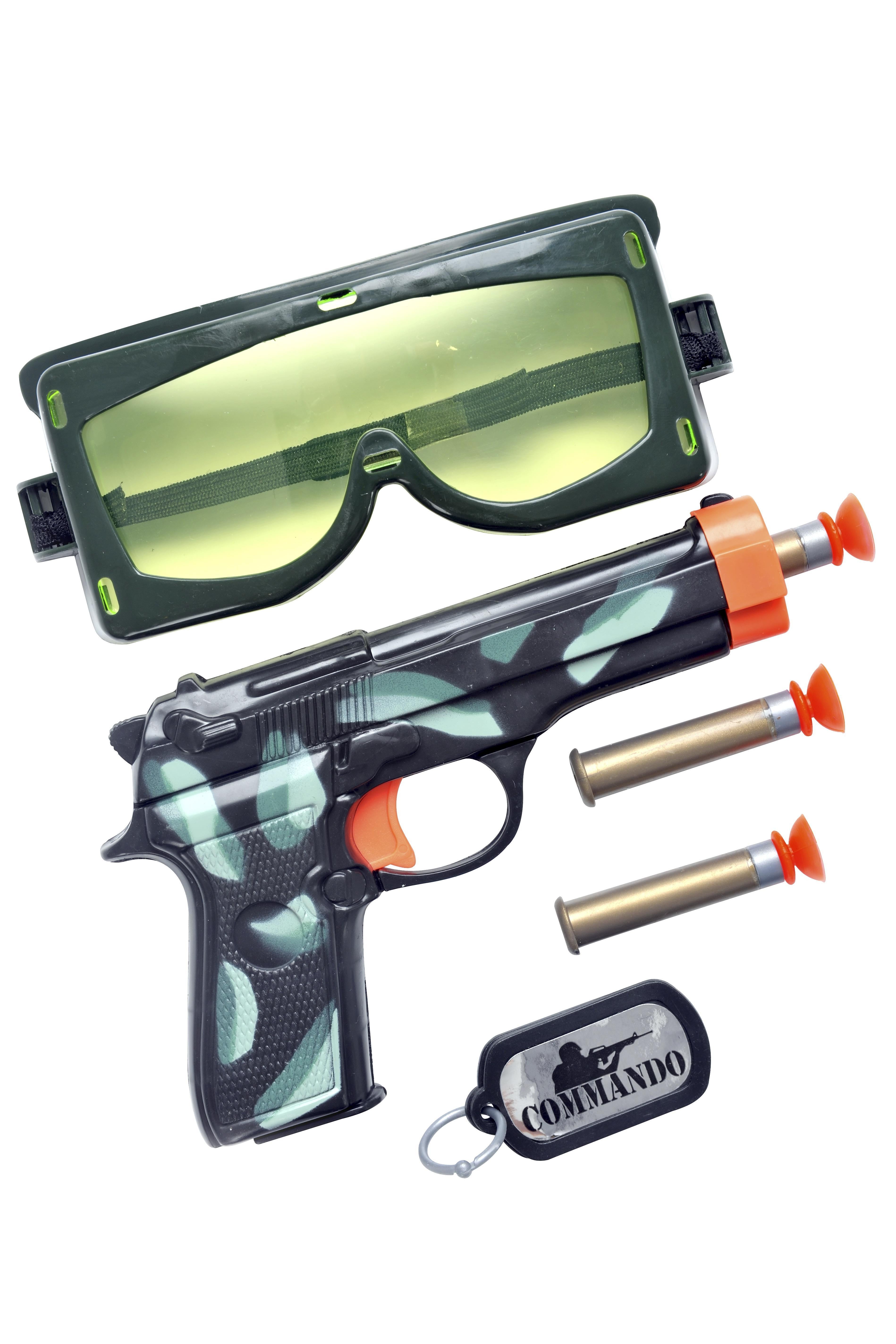 Kit de Comando Militar con Pistola, Gafas y Placa