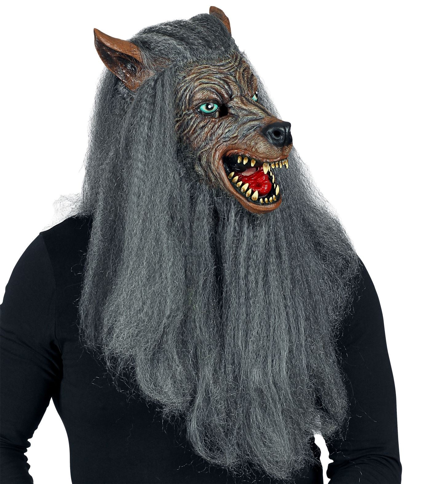 Máscara de Hombre Lobo con Pelo Largo Gris