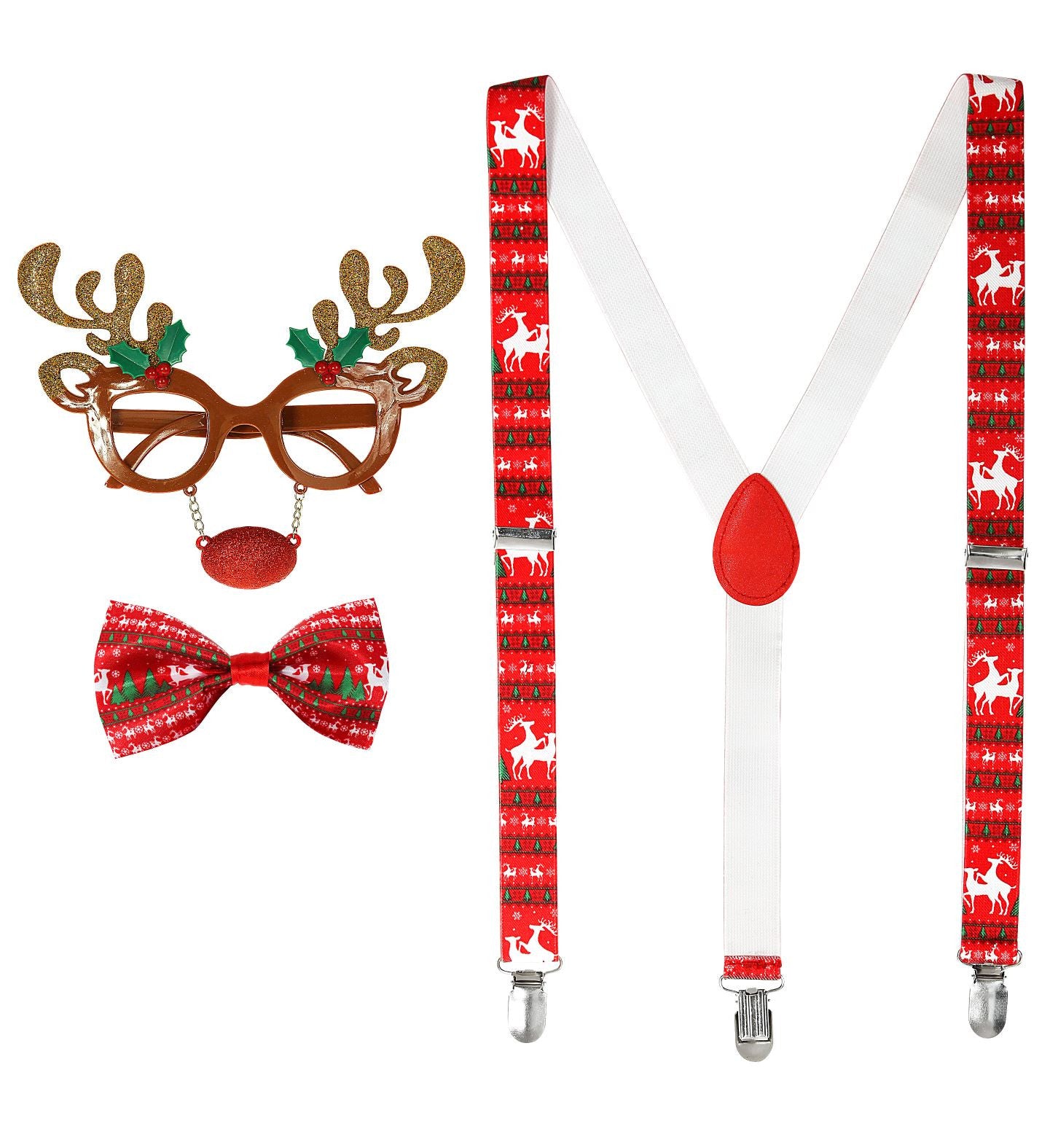 Kit de Reno Rudolf con Gafas, Pajarita y Tirantes