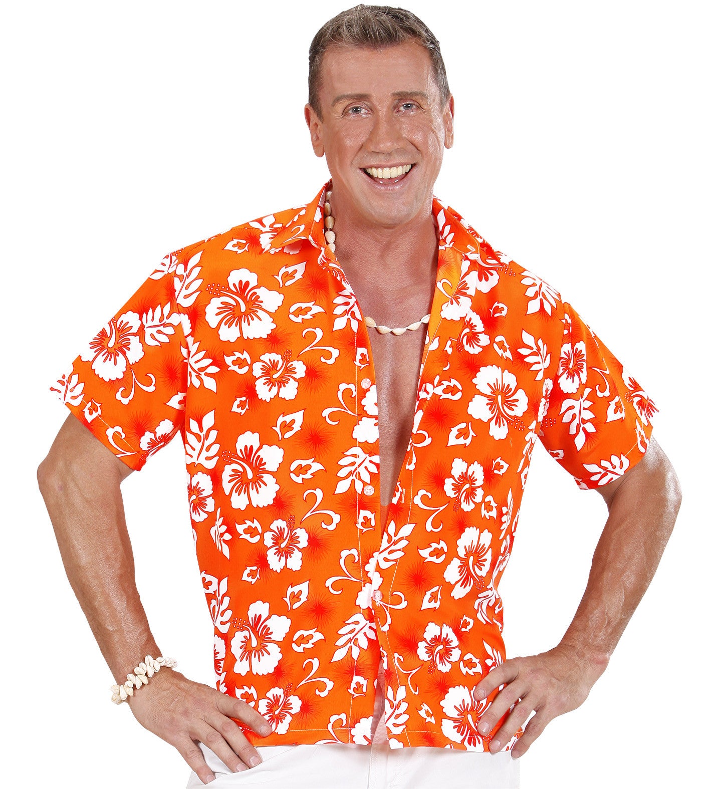 Camisa Hawaiana Naranja con Flores para Hombre