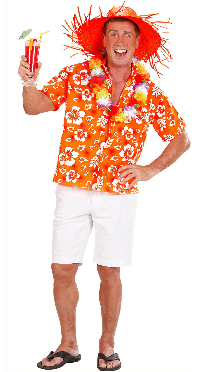 Camisa Hawaiana Naranja con Flores para Hombre