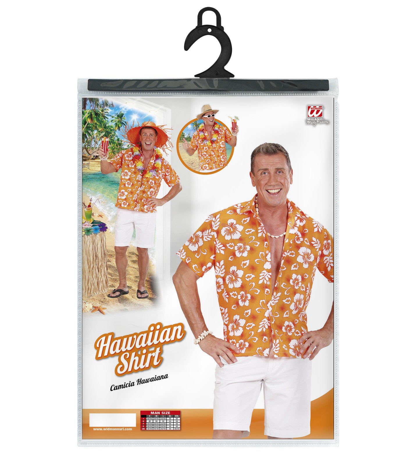 Camisa Hawaiana Naranja con Flores para Hombre