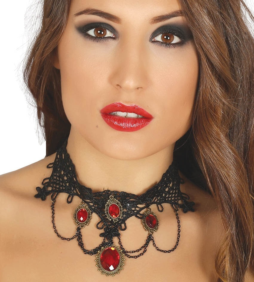 Collar de Vampiresa Negro con Piedras Rojas