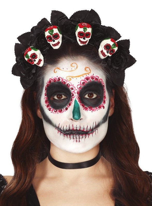 Diadema de Catrina con Calaveras Mexicanas y Rosas