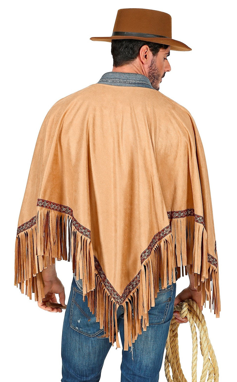 Poncho Hippie Marrón con Flechos para Adulto