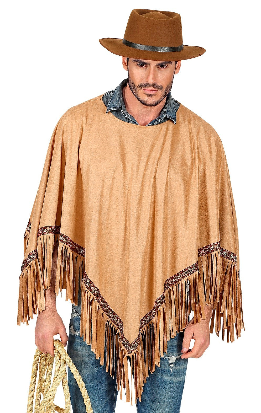 Poncho Hippie Marrón con Flechos para Adulto