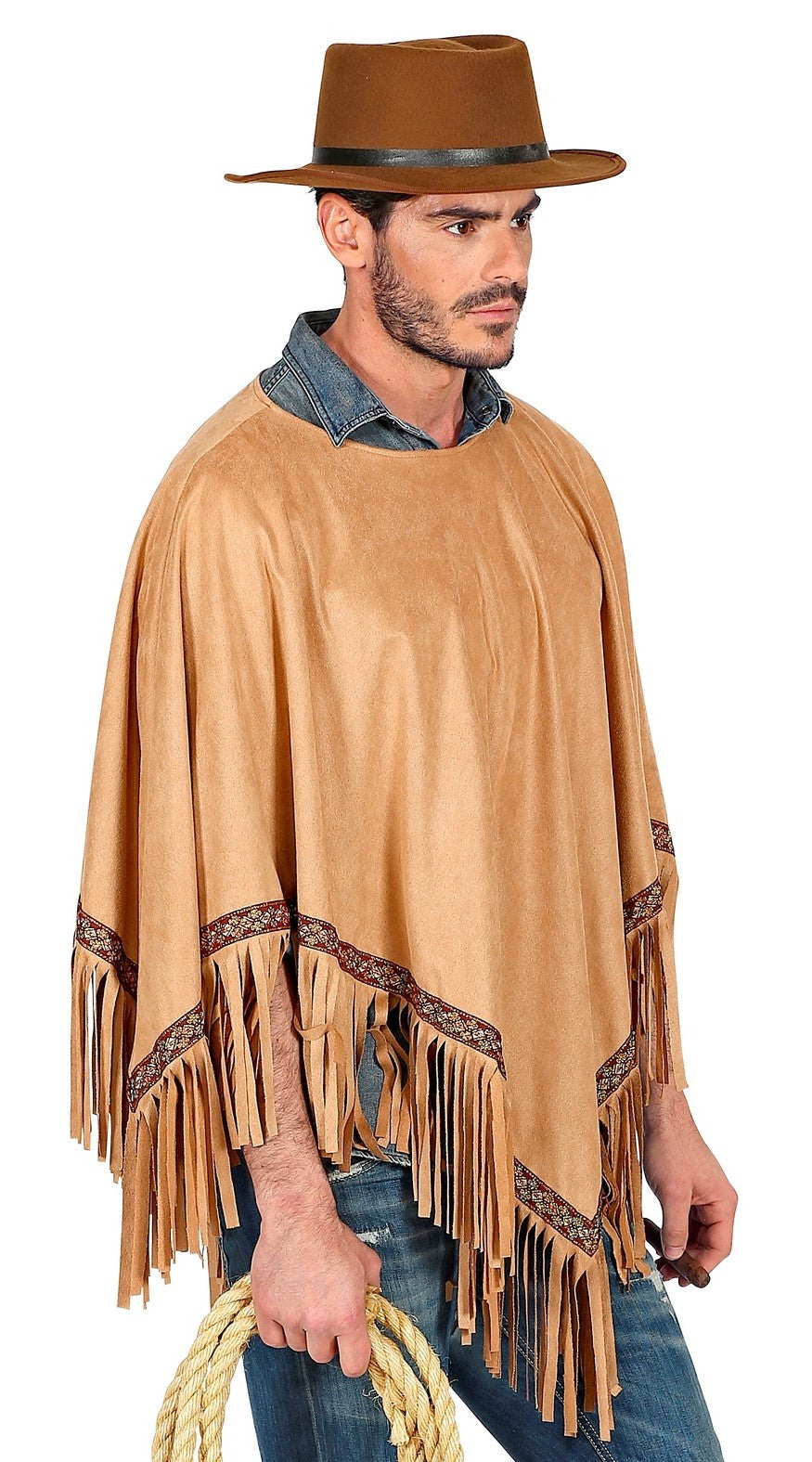 Poncho Hippie Marrón con Flechos para Adulto